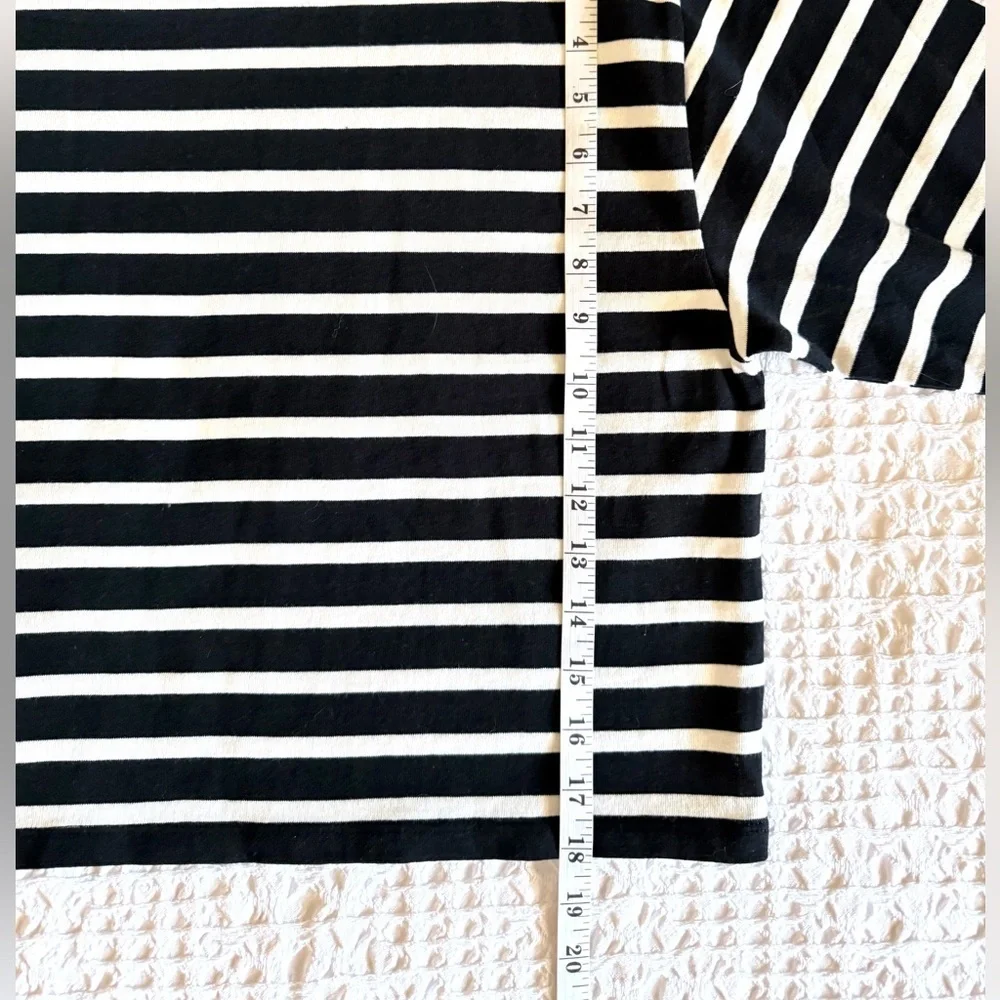 J.Crew Mariner Cotton Boatneck Tee Black White Stripe Cropped Women's M NWOT